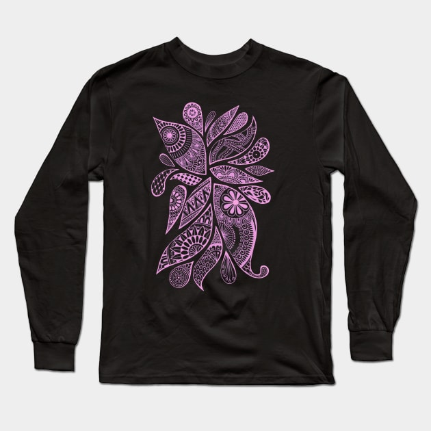 Abstract Zentangle Swirls Design (light pink on black) Long Sleeve T-Shirt by calenbundalas